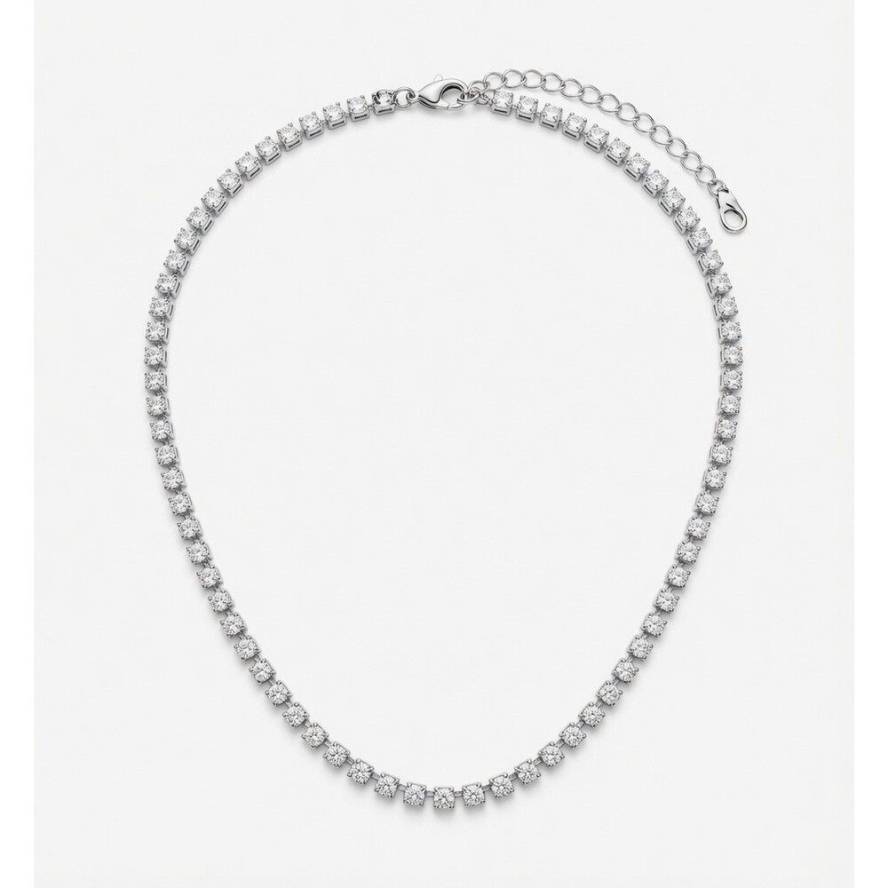 Silver Tone Clear Rhinestone Tennis Necklace Choker Sparkly Crystal Chain Adj